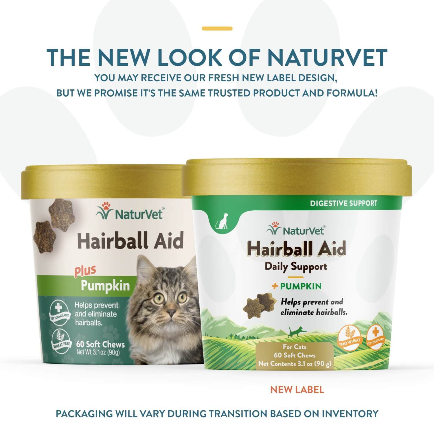 Naturvet Hairball Aid Daily Support + Pumpkin Soft Chew Supplement For Cats, 60Ct