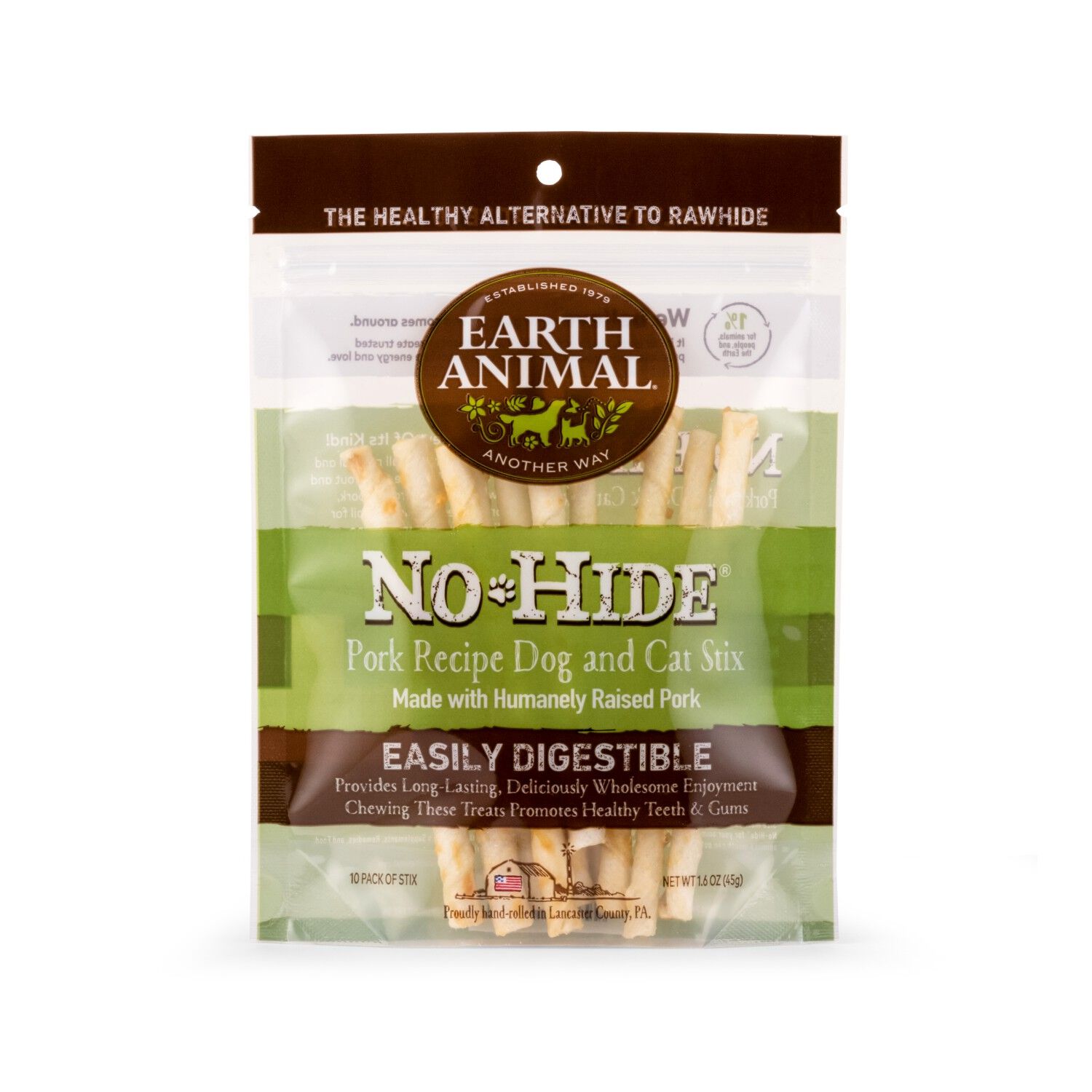 Earth Animal No-Hide Rawhide Alternative Dog & Cat Treat Stix, Pork Recipe