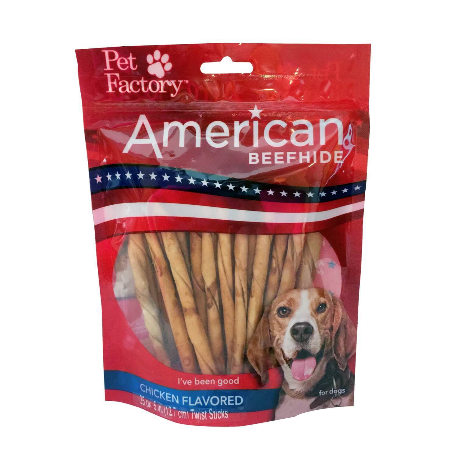 Pet Factory American Beefhide Chicken Flavored Twist Sticks Dog Treats, 5"