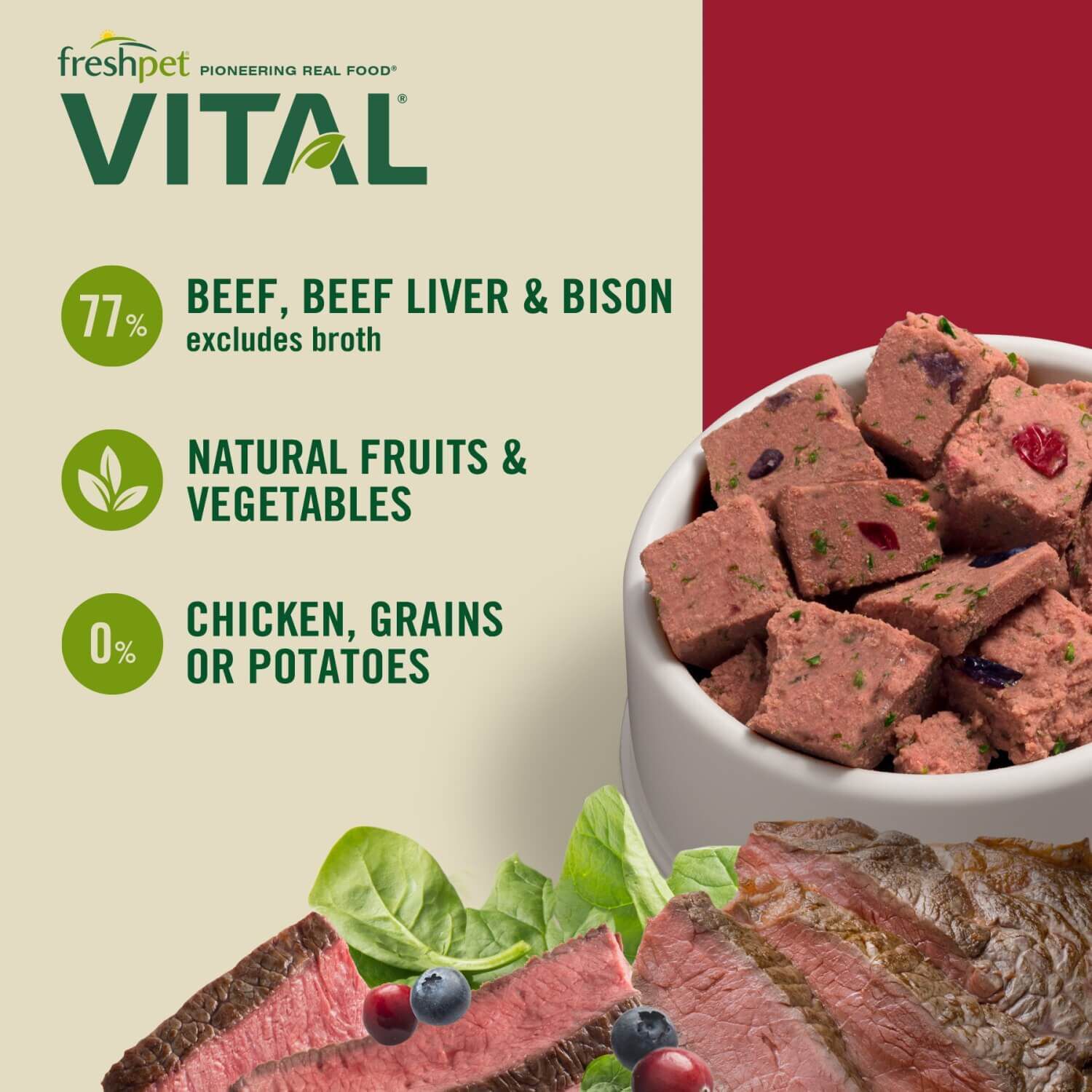 Freshpet Vital Grain Free Fresh Dog Food, Beef & Bison Roll Recipe