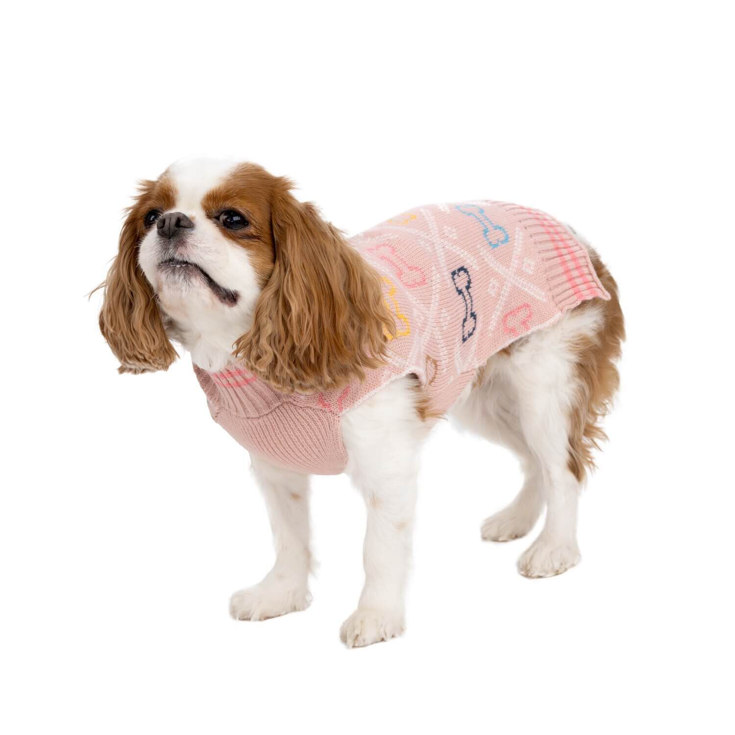 Simply Dog Bones On Pink Argyle Fall Dog Sweater