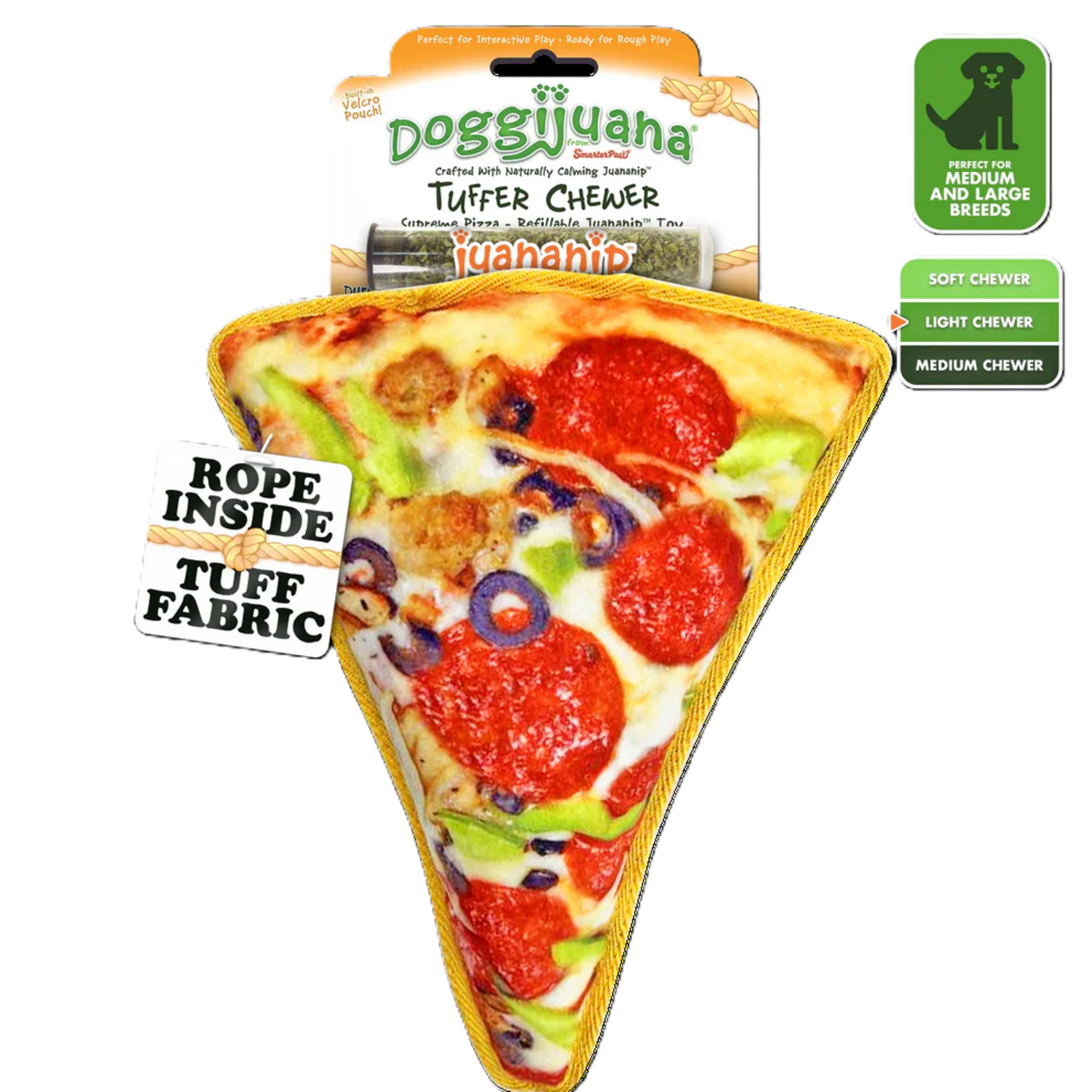 Doggijuana Tuffer Chewer Supreme Pizza Juananip Refillable Dog Toy