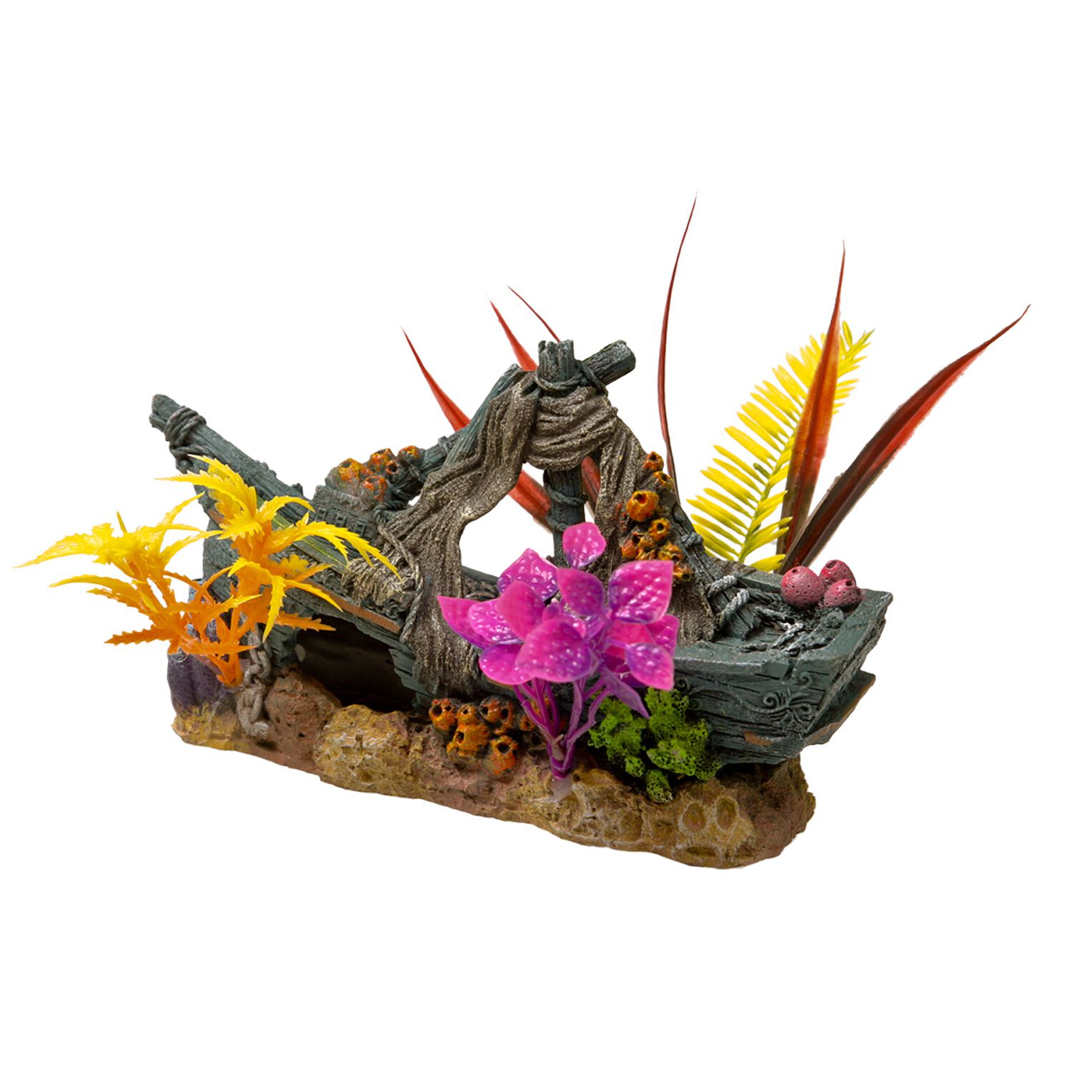 Blue Ribbon Exotic Environments Sunken Ship Floral Aquarium Ornament