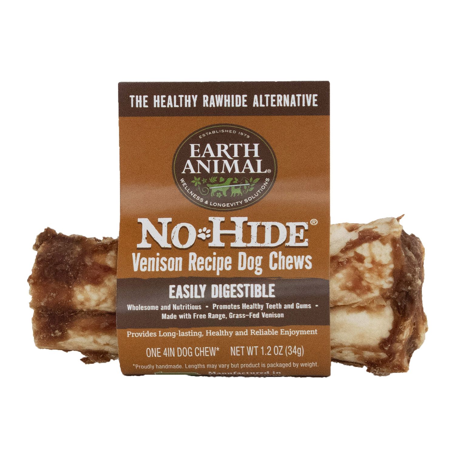 Earth Animal No-Hide Rawhide Alternative Dog Treat Chew, Venison
