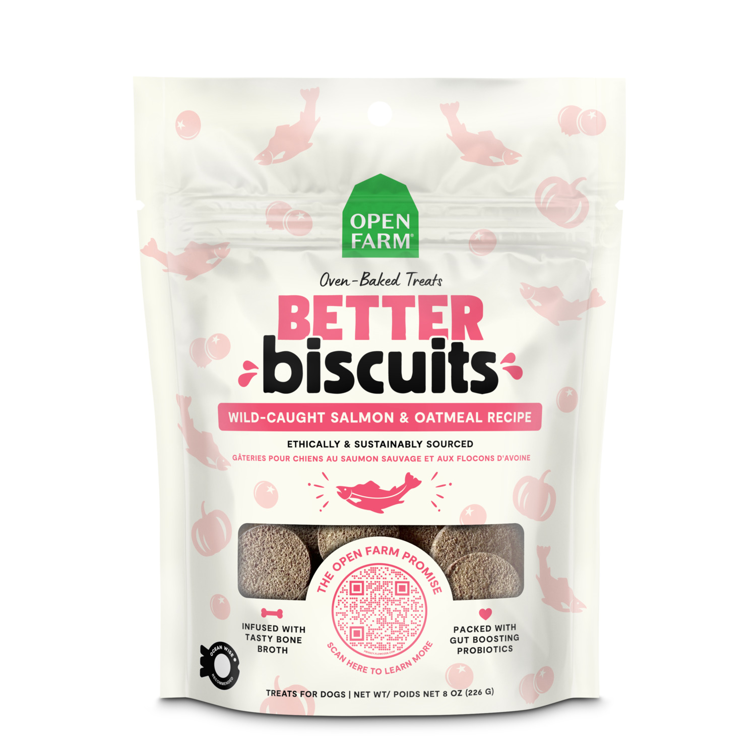 Open Farm Better Biscuits Wild-Caught Salmon Recipe Crunchy Dog Treats, 8Oz