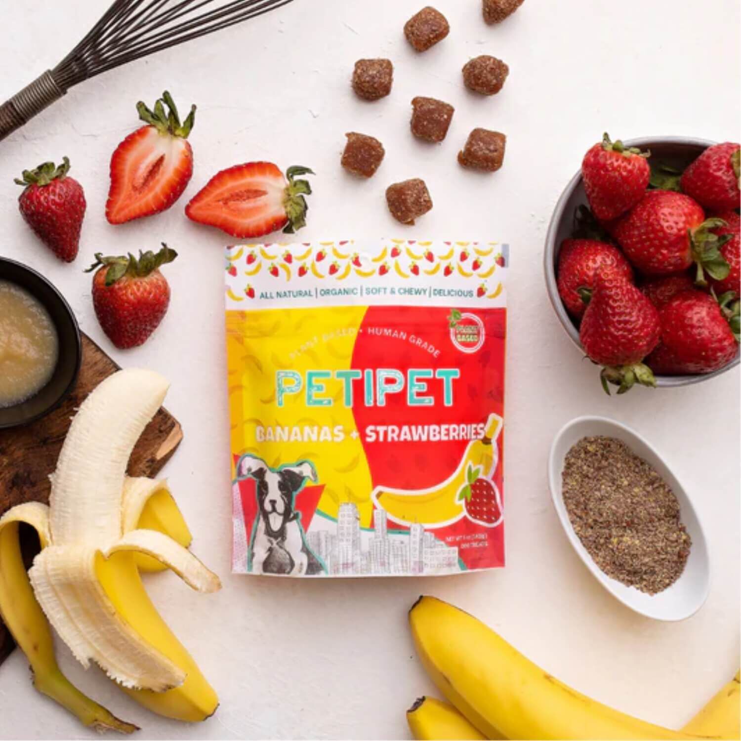 Petipet Bananas & Strawberries Organic Plant Based Soft & Chewy Dog Treats