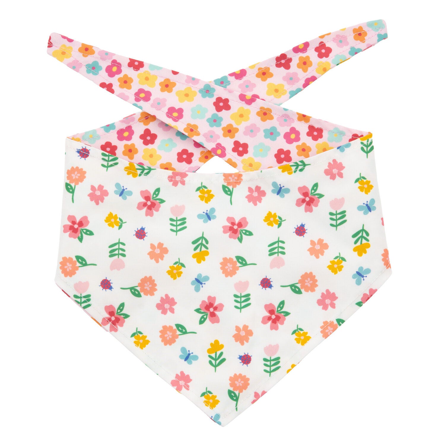Simply Dog Reversible Spring Flowers Dog Bandana, Pink & White