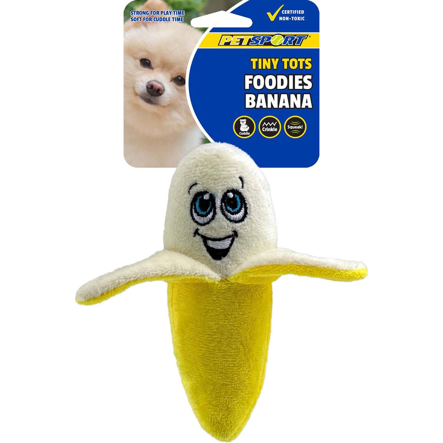 Petsport Tiny Tots Foodies Banana Plush Squeaky Small Dog Toy, 5"
