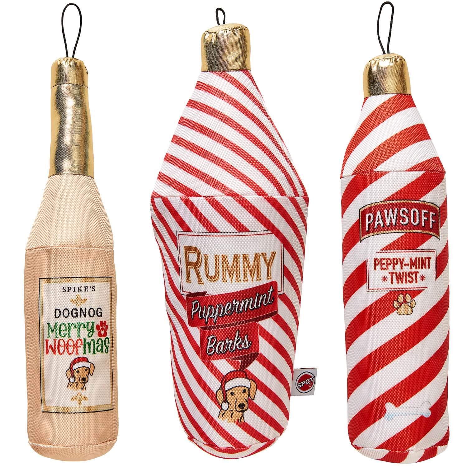 Spot Holiday Fun Drinks Crinkle Squeaky Dog Toy, 11" Assorted