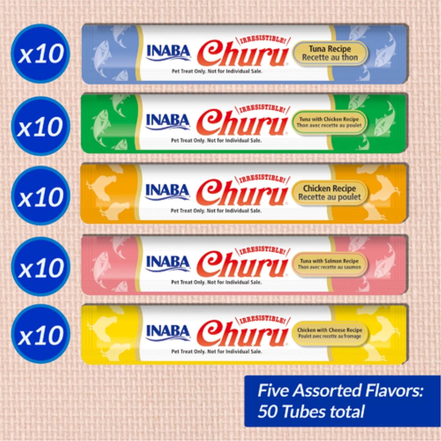 Inaba Churu Grain-Free Lickable Squeezable Creamy Cat Treats, Tuna & Chicken Variety Pack, 50 Ct