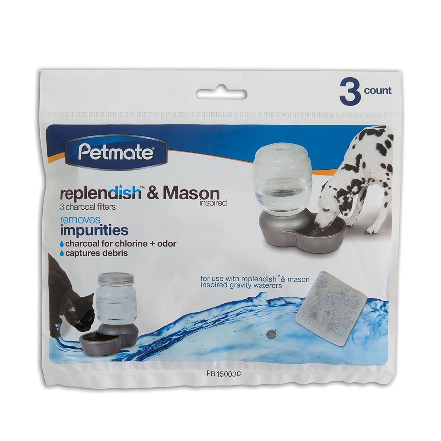 Petmate Replendish Dog & Cat Waterer, Charcoal Replacement Filters, 3-Pack