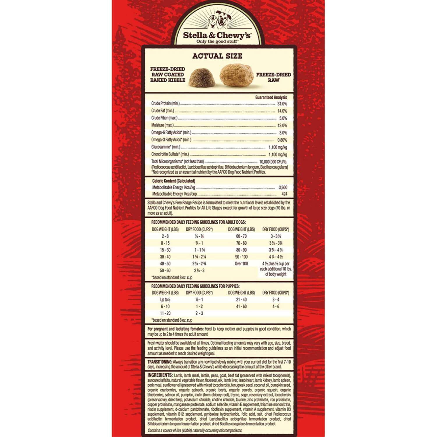 Stella & Chewy's Raw Blend Freeze Dried Raw Coated Baked Kibble Dry Dog Food Free-Range Recipe With Lamb, Goat, & Elk