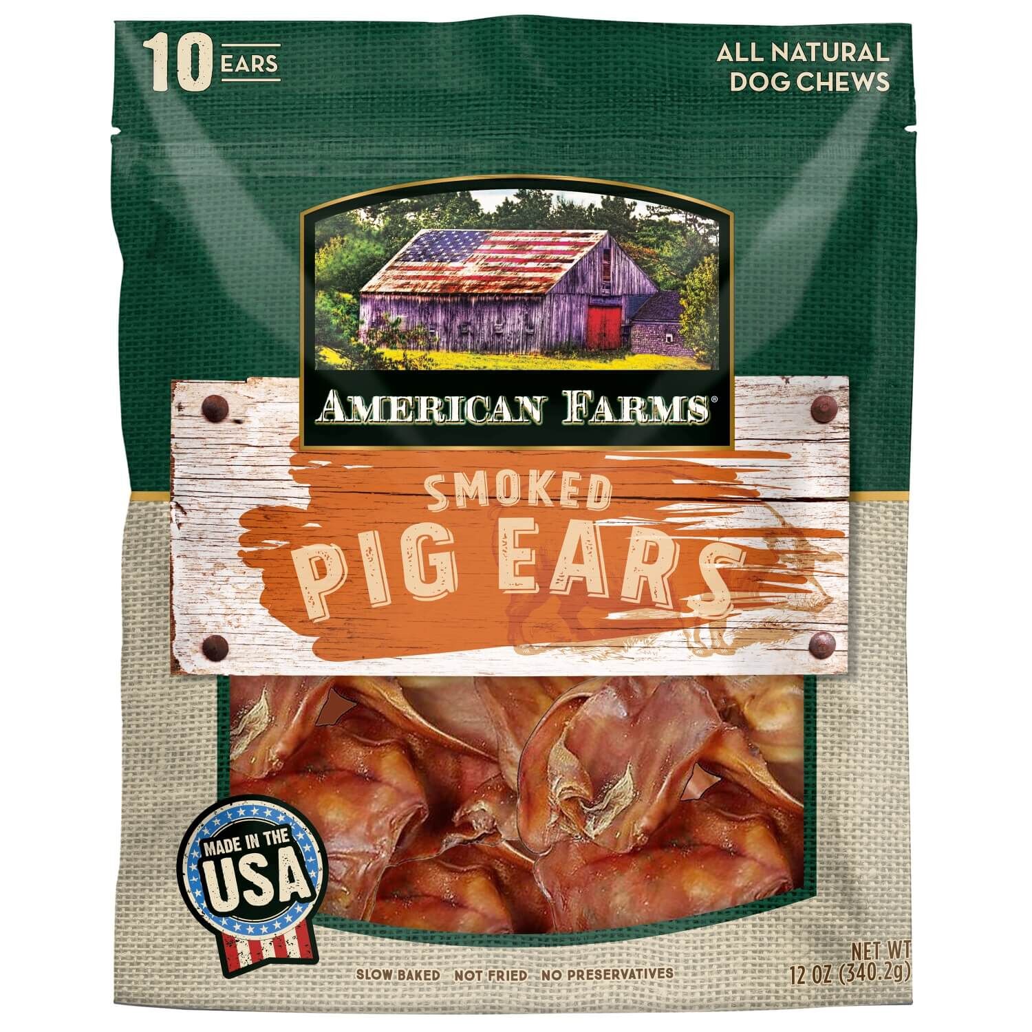 American Farms Smoked Pig Ears Natural Dog Treats
