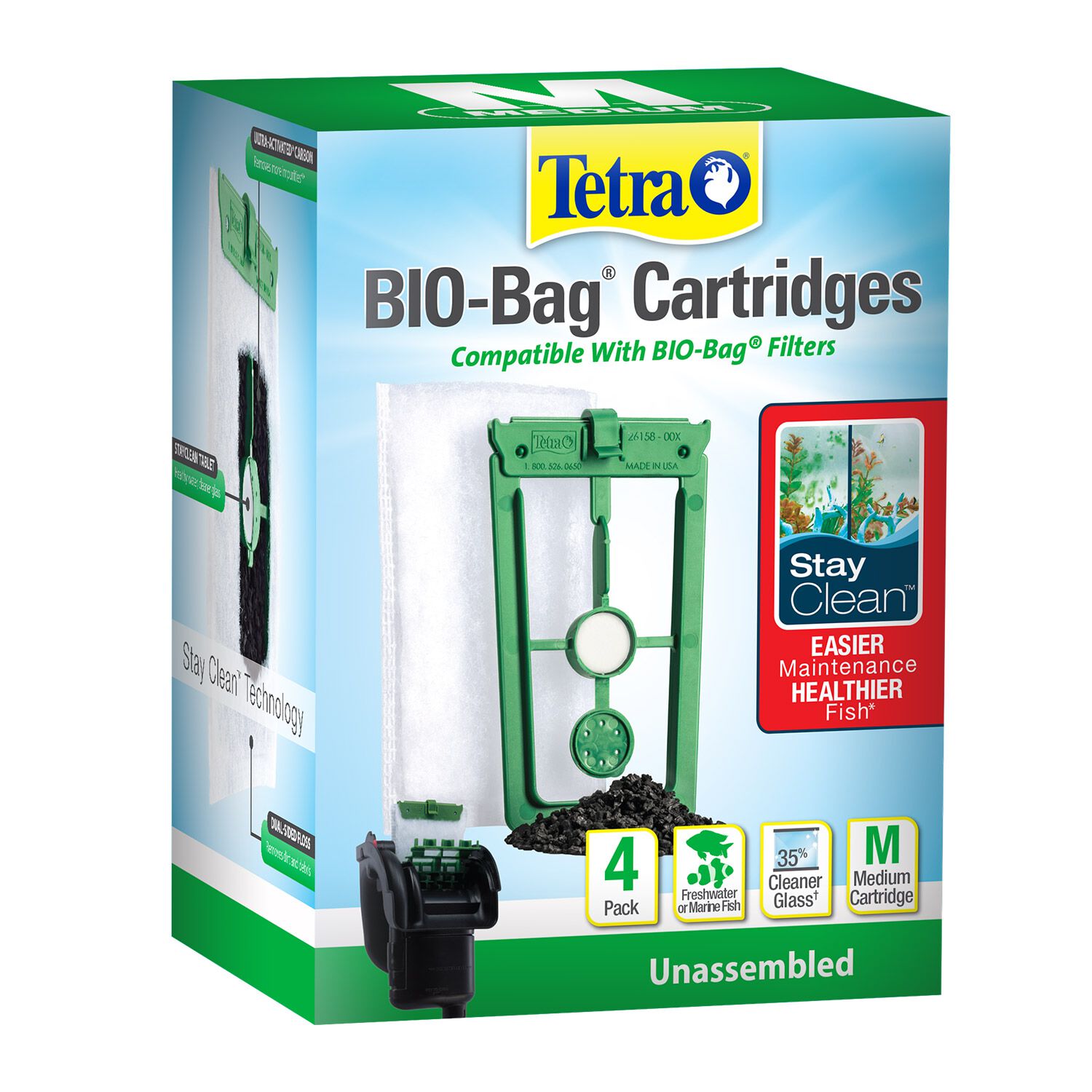 Tetra Bio-Bag Replacement Filter Cartridges With Stay Clean Technology 4Pk