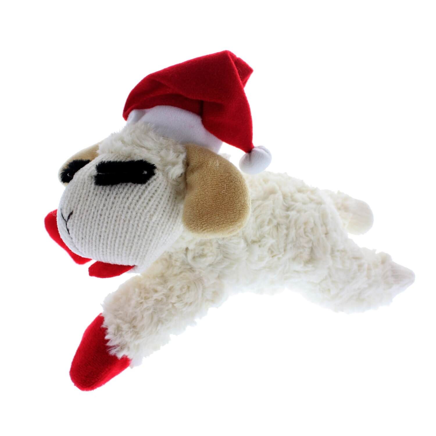 Multipet Lamb Chop With Santa Hat Plush Dog Toy