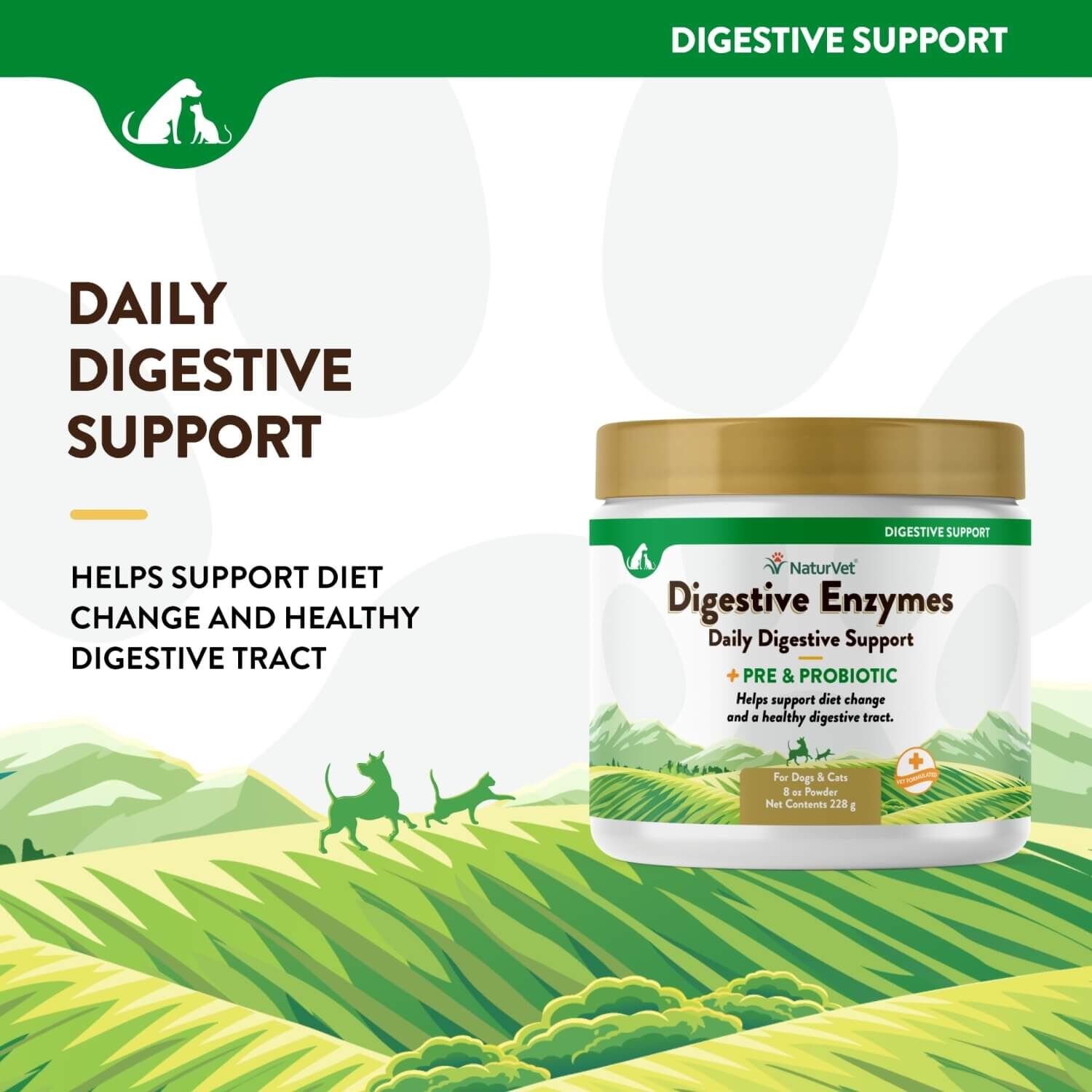 Naturvet Digestive Enzymes Plus Pre & Probiotics Powder Supplement For Dogs & Cats