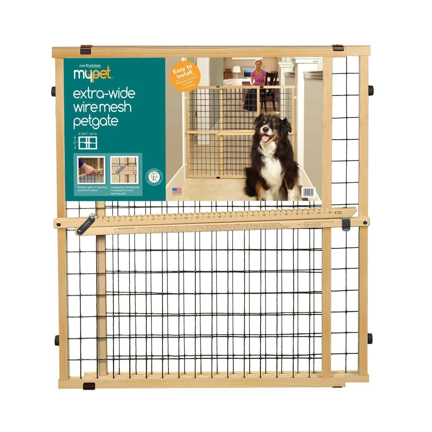Mypet Wire Mesh Petgate Dog Gate, Extra-Wide Natural Finish, 32-In