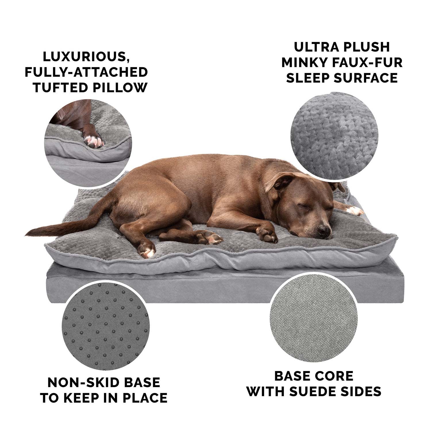 Furhaven Mink Faux Fur & Suede Pillow Top Orthopedic Dog Bed - Titanium Gray