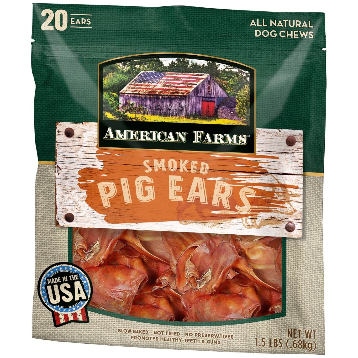 American Farms Smoked Pig Ears Natural Dog Treats