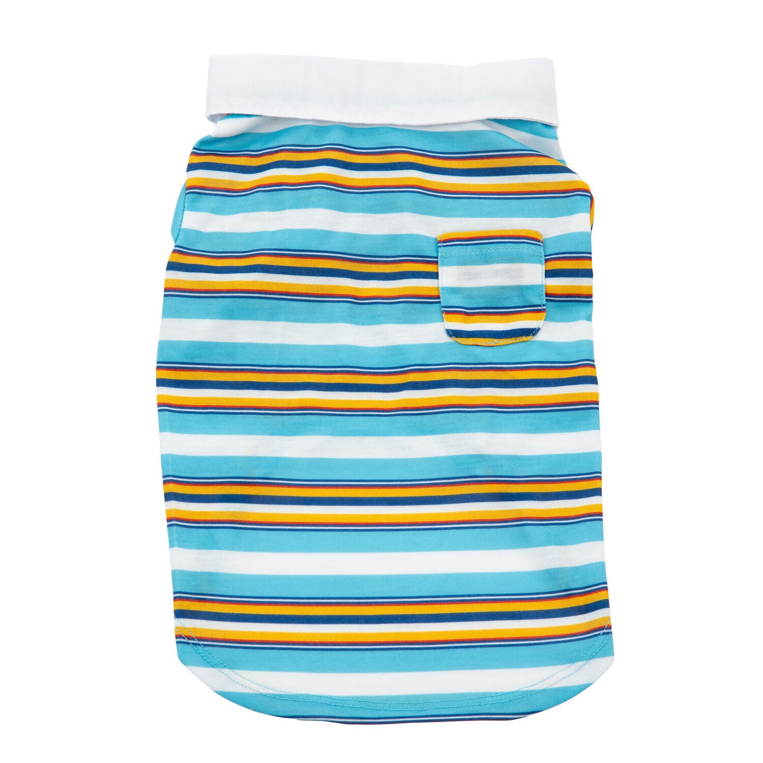 Simply Dog Striped Collared Polo Dog Shirt, Blue, White & Orange