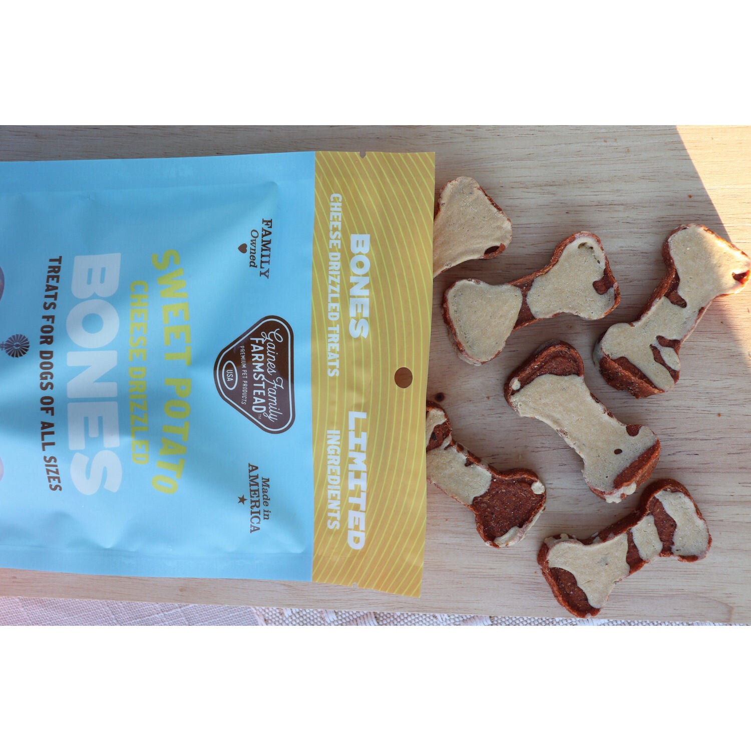 Gaines Family Farmstead Cheese Drizzled Sweet Potato Bones Dog Treats, 8Oz