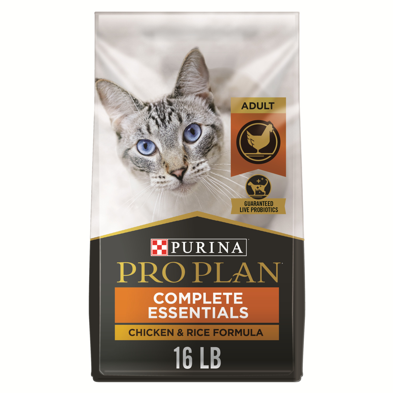 Purina Pro Plan Complete Essentials High Protein Dry Cat Food With Probiotics, Chicken And Rice Formula, 16-Lb