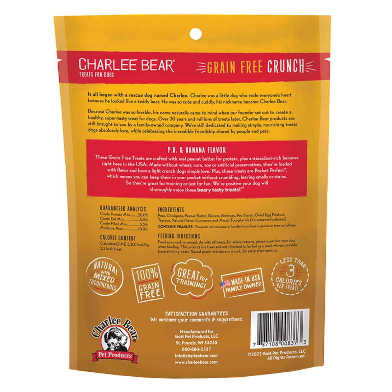 Charlee Bear Peanut Butter & Banana Crunchy Grain Free Dog Treats