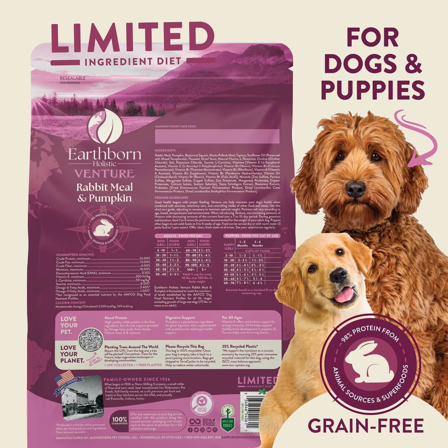 Earthborn Holistic Venture Limited Ingredient Rabbit Meal & Pumpkin Grain-Free Dry Dog Food