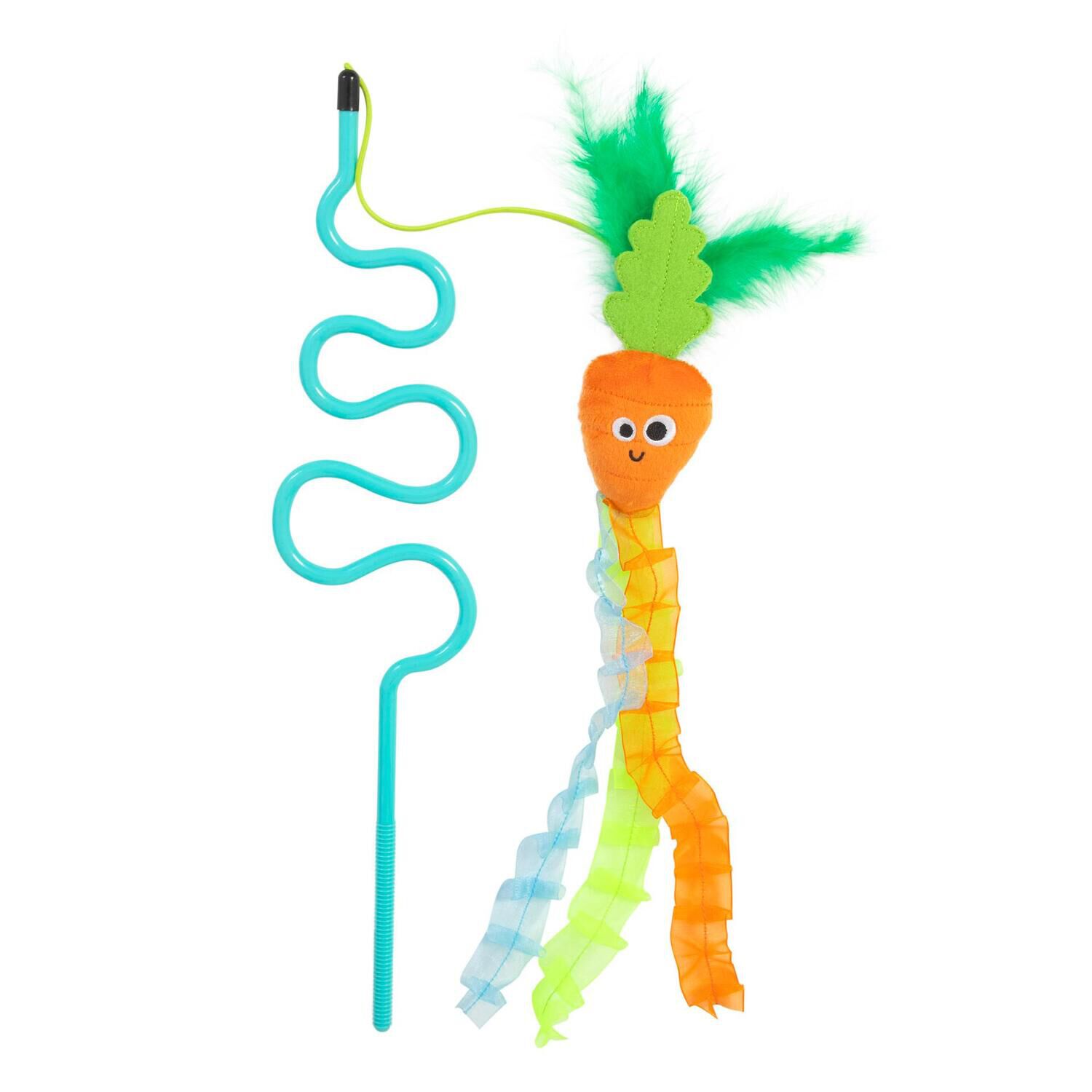Mad Cat Cute Carrot Catnip & Silvervine Wand Teaser Cat Toy