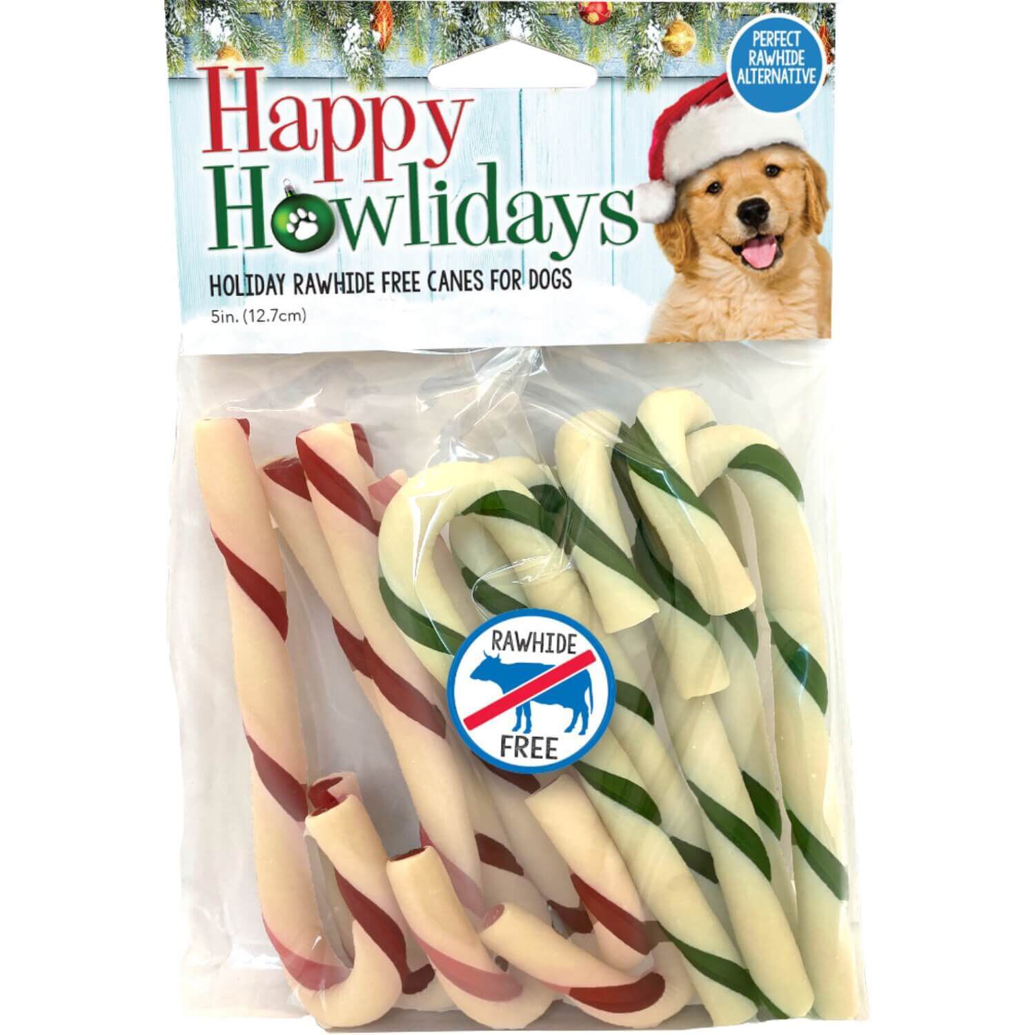 Pet Factory Happy Howlidays Healthy Rawhide Alternative Dog Chews Dogs, 5"  Candy Canes
