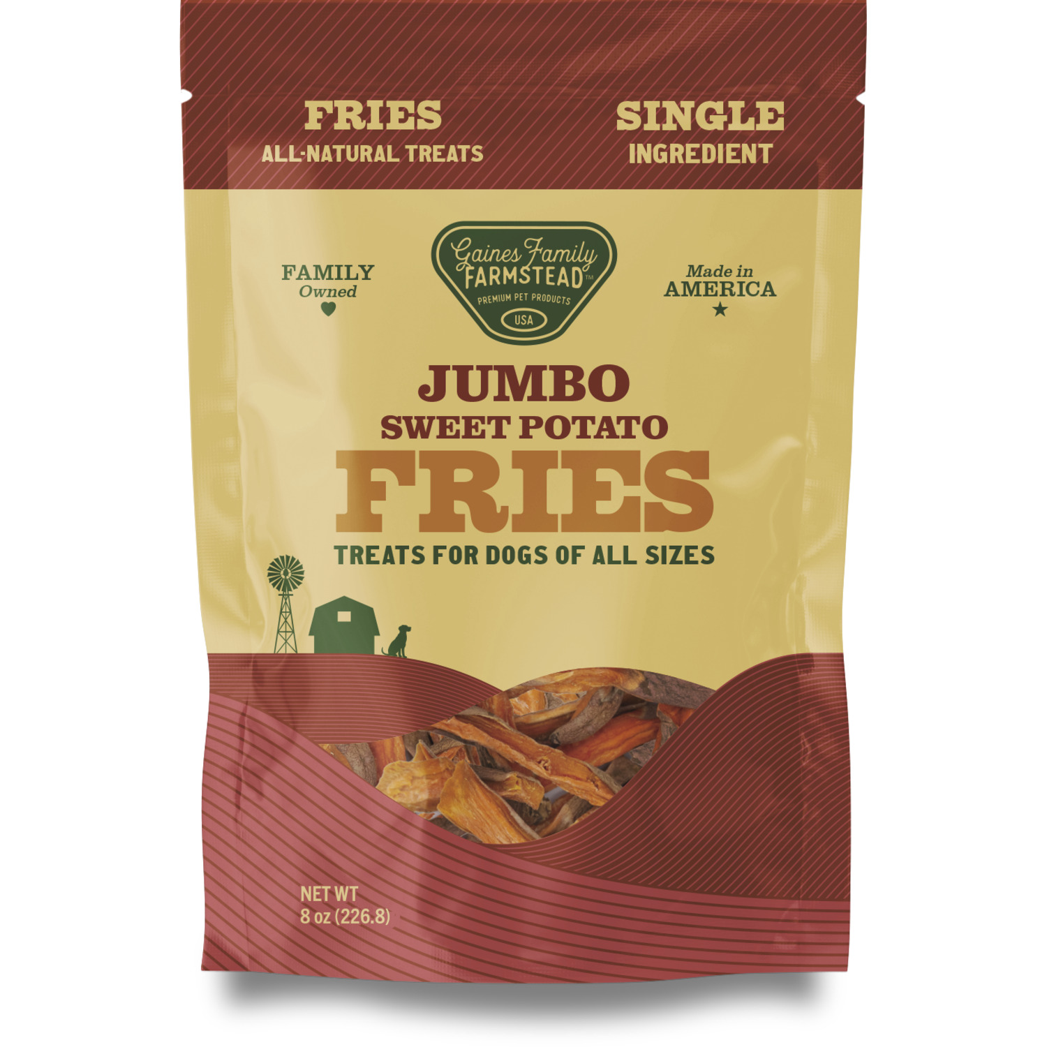 Gaines Family Farmstead Jumbo Sweet Potato Fries Dog Treats, 8Oz