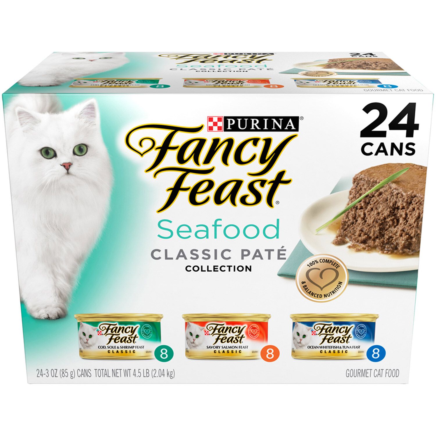 Fancy Feast Purina Classic Seafood Pate Collection Wet Cat Food Variety Pack, 24 3Oz Cans