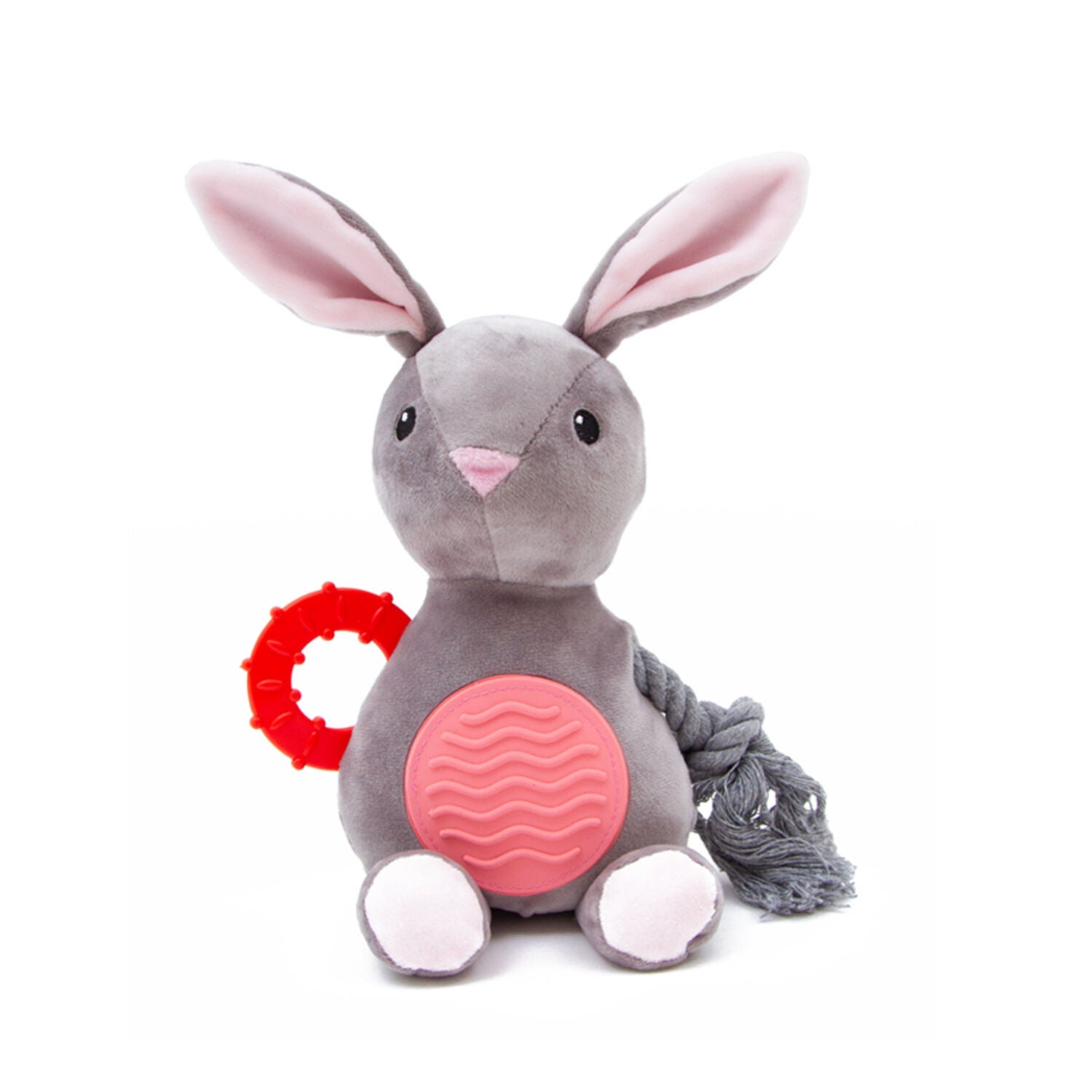 Little & Lively Plush Rabbit With Rope & Tpr Ring Small Dog Toy