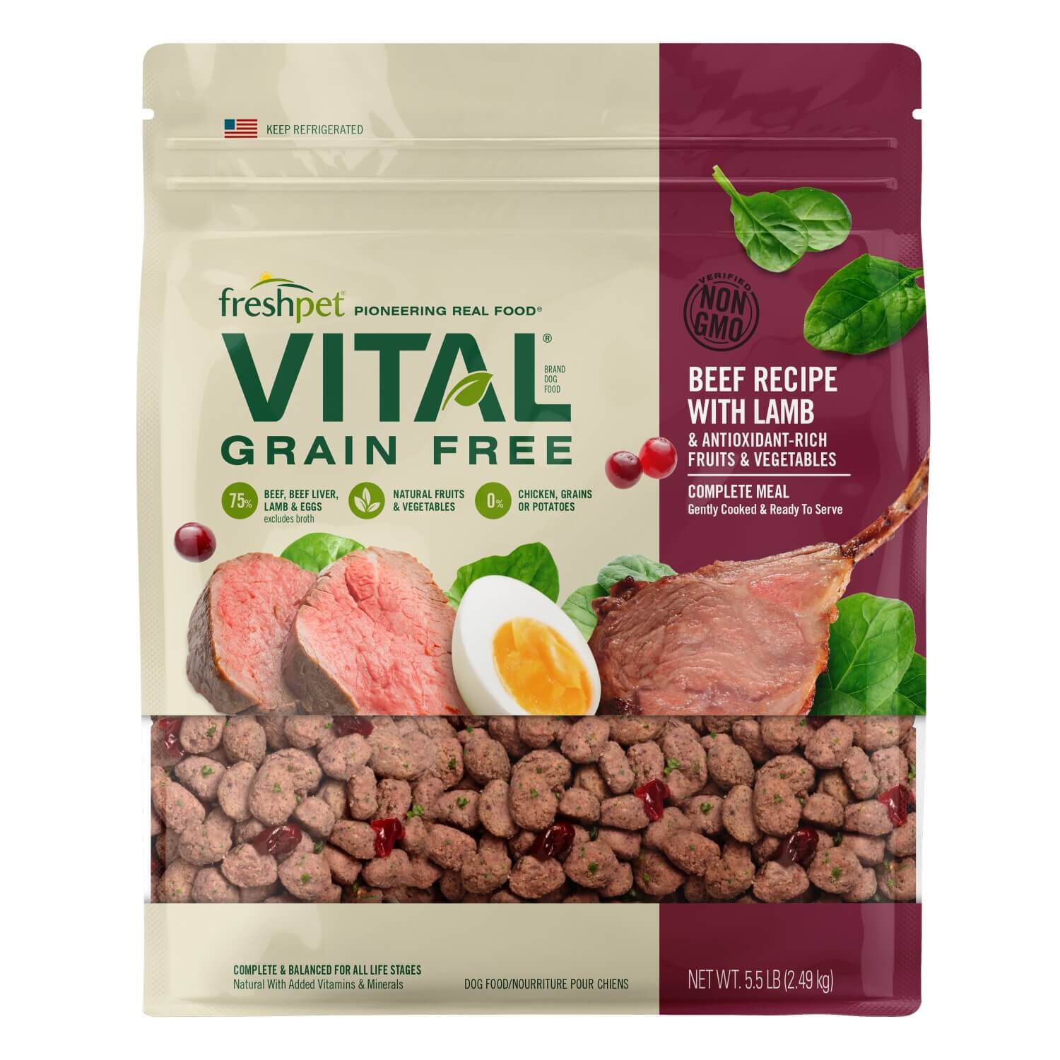 Freshpet Vital Grain Free Fresh Dog Food, Beef & Lamb Recipe
