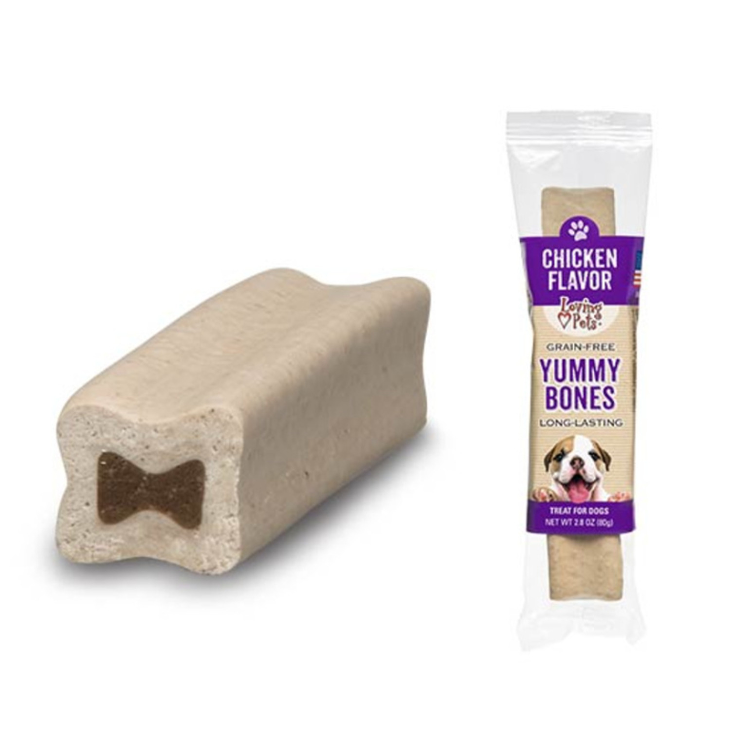 Loving Pets Yummy Bone Flavor Filled Dog Treat, Chicken 2.8Oz
