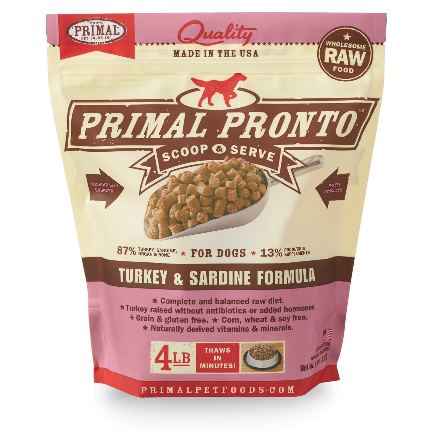 Primal Pronto Frozen Raw Turkey & Sardine Formula Dog Food