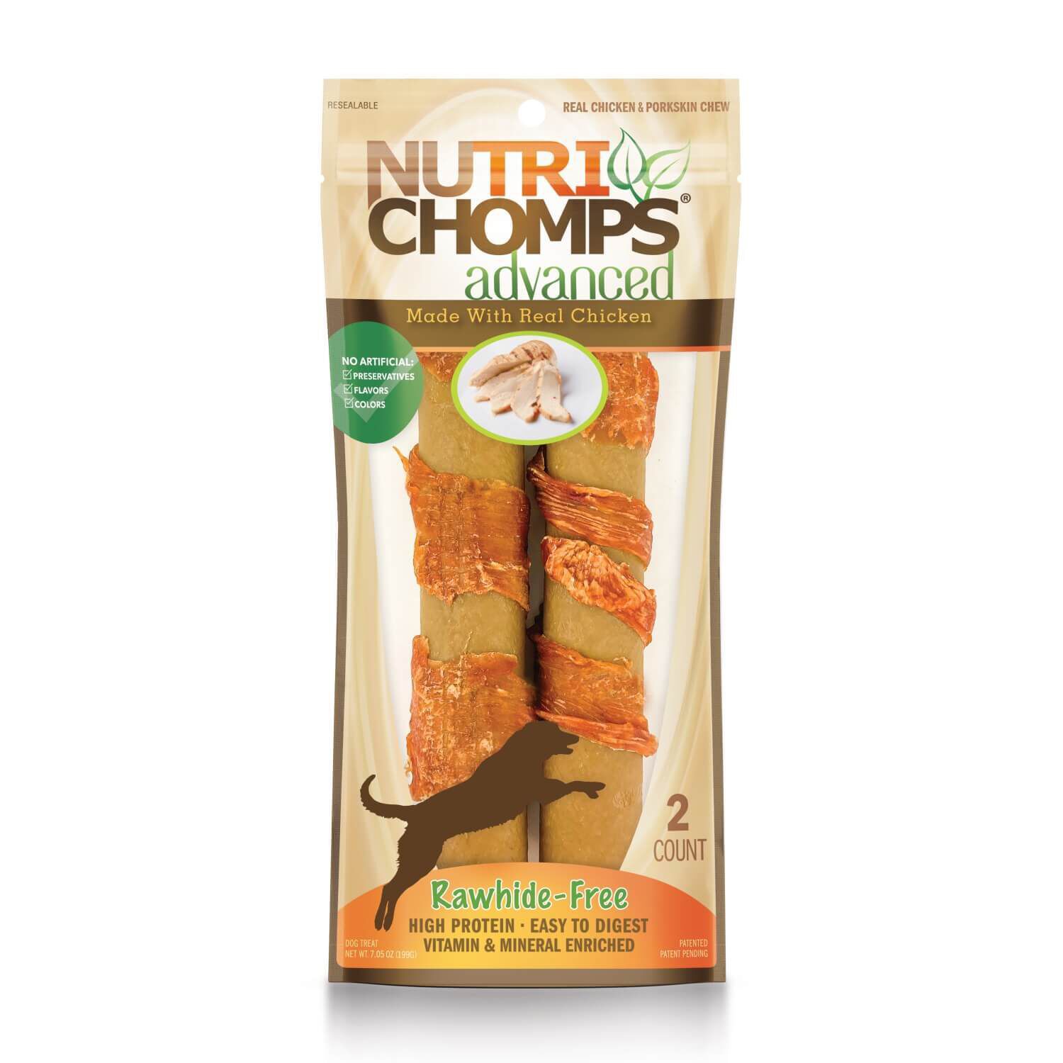 Nutri Chomps Advanced Rawhide Free Chicken Roll Dog Treats, 7"