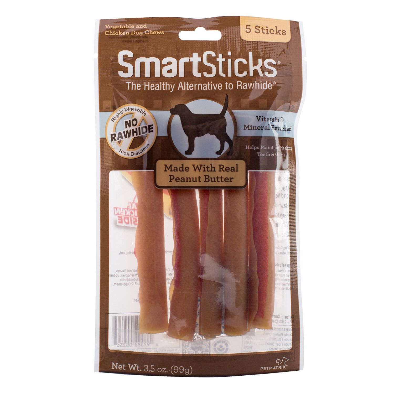 Smartbones Smartsticks Rawhide Alternative Peanut Butter Dog Treats, 5 Pack