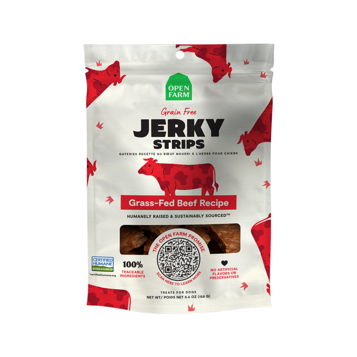Open Farm Jerky Strips Grain-Free Dog Treats, Grass-Fed Beef, 5.6Oz