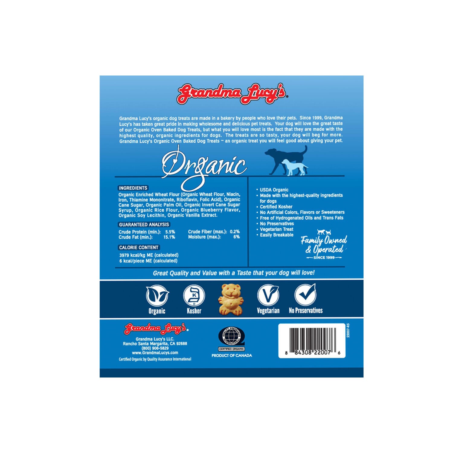 Grandma Lucys Organic Baked Dog Treats, Blueberry - 14Oz