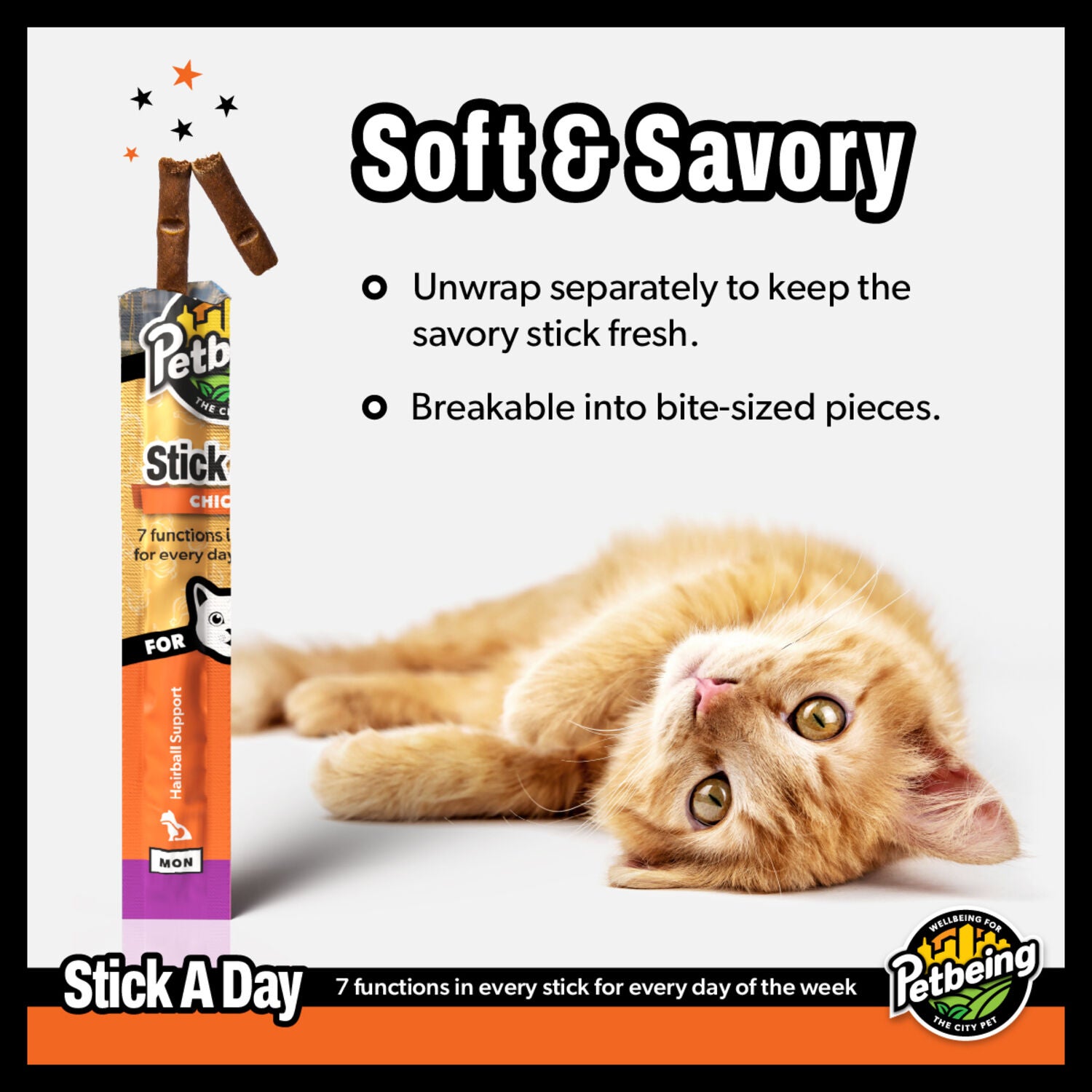 Petbeing Stick A Day 7-In-1 Daily Chicken Chew Supplement For Cats, 7 Count