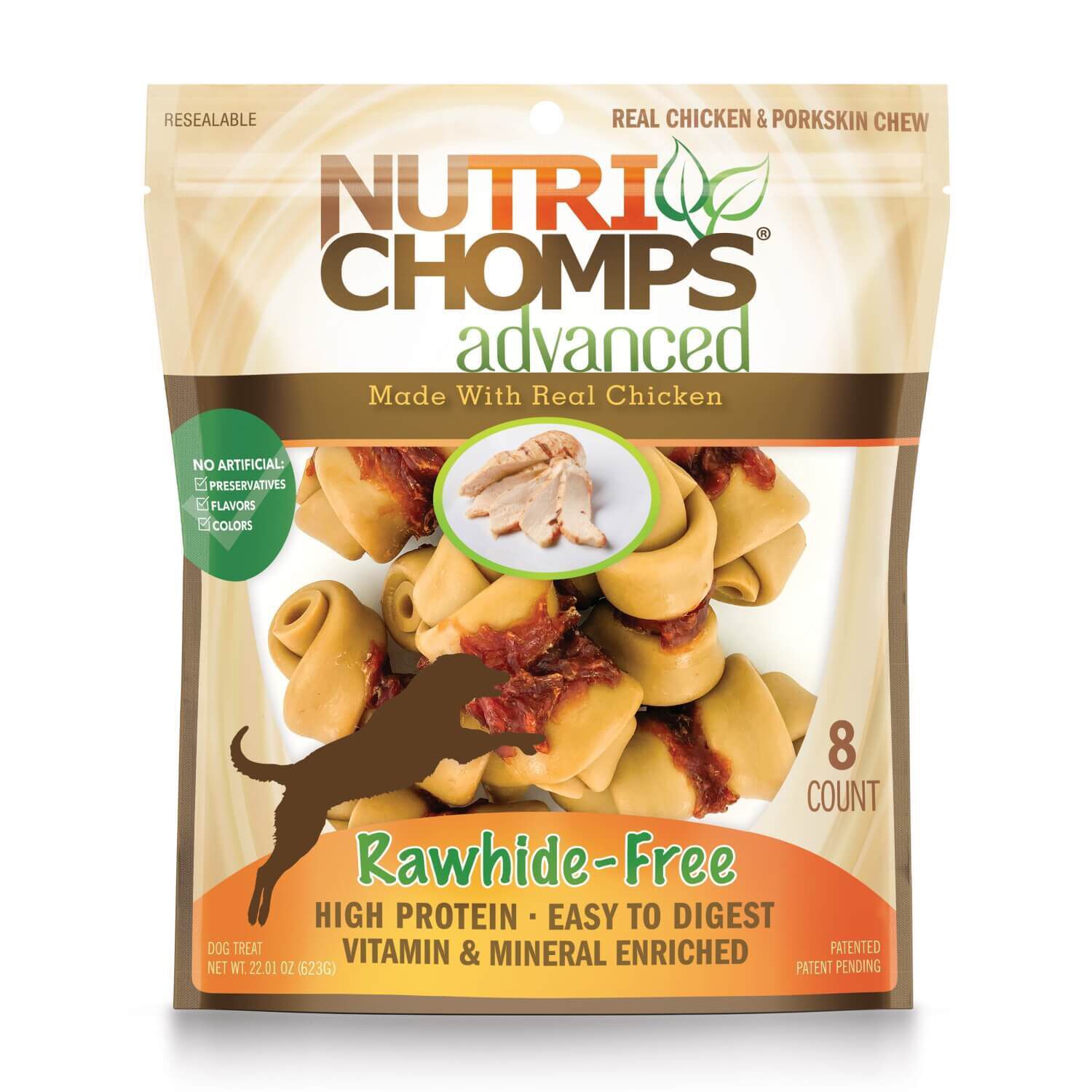 Nutri Chomps Advanced Real Chicken Wrapped Knots Rawhide Free Dog Treats