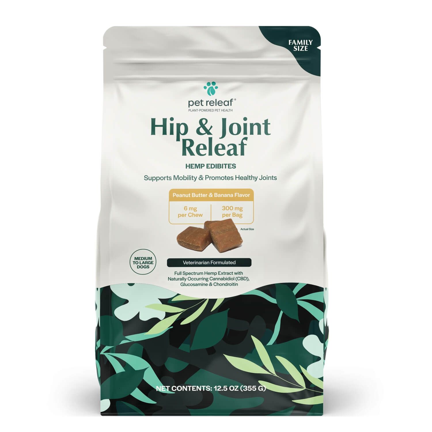 Pet Releaf Hip & Joint Releaf Cbd Edibites Soft Chews For Dogs, Peanut Butter Banana, Family Sized