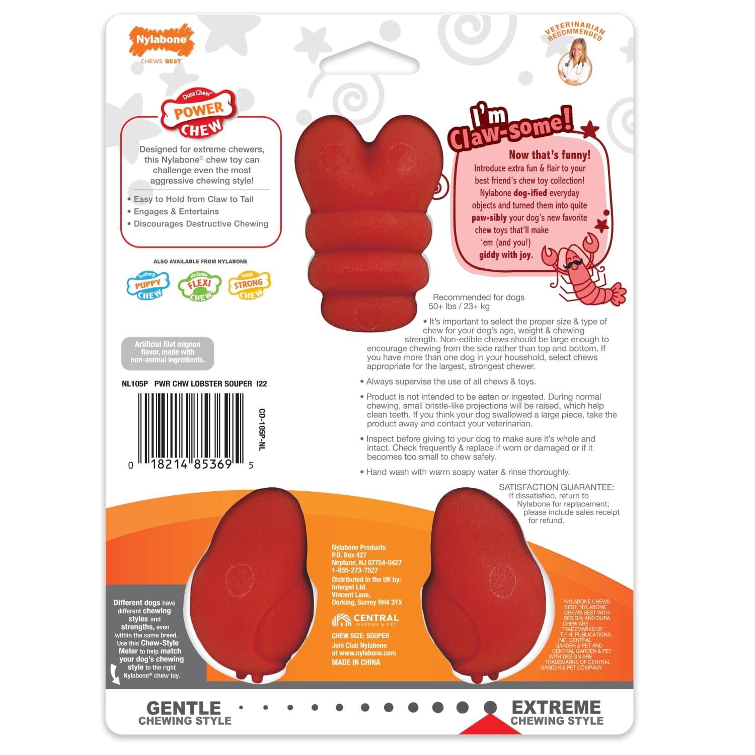 Nylabone Power Chew Lobster Dog Toy - Filet Mignon