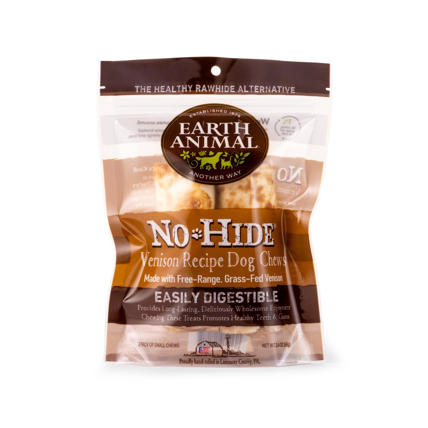 Earth Animal No-Hide Rawhide Alternative Dog Treat Chew, Venison, 2 Pack