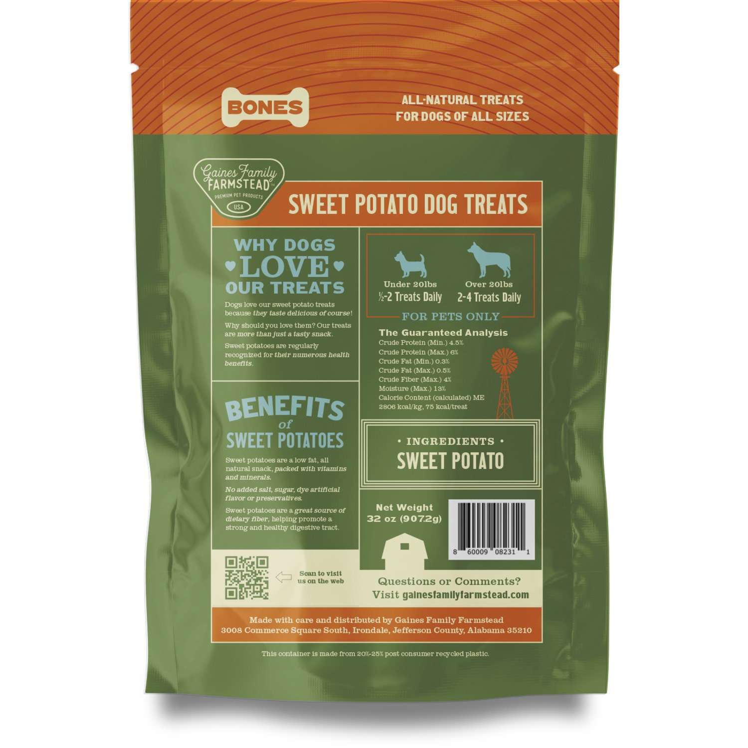 Gaines Family Farmstead Sweet Potato Bones Dog Treats, 14Oz