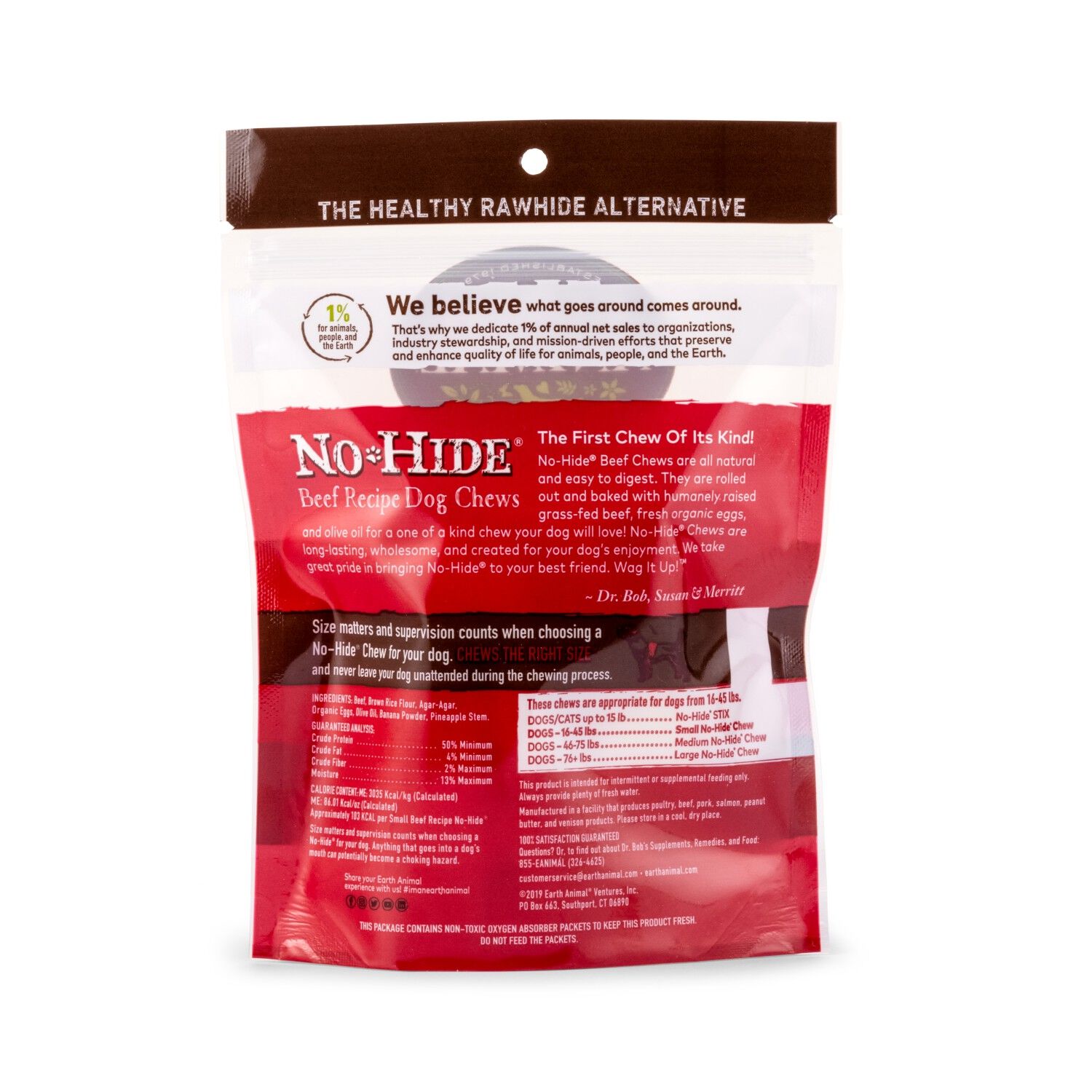 Earth Animal No-Hide Rawhide Alternative Dog Treat Chews, Grass-Fed Beef, 2 Pack