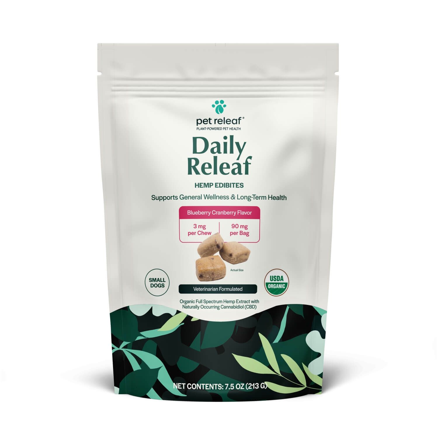 Pet Releaf Daily Releaf Organic Cbd Hemp Edibles Dog Soft Chews For Daily Wellness - Blueberry Cranberry