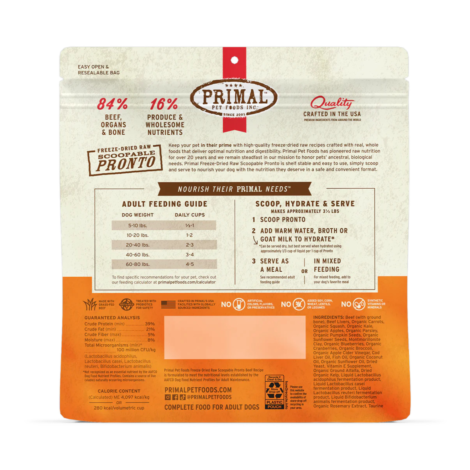 Primal Pronto Freeze-Dried Raw Beef Recipe Freeze-Dried Dog Food, 25-Oz