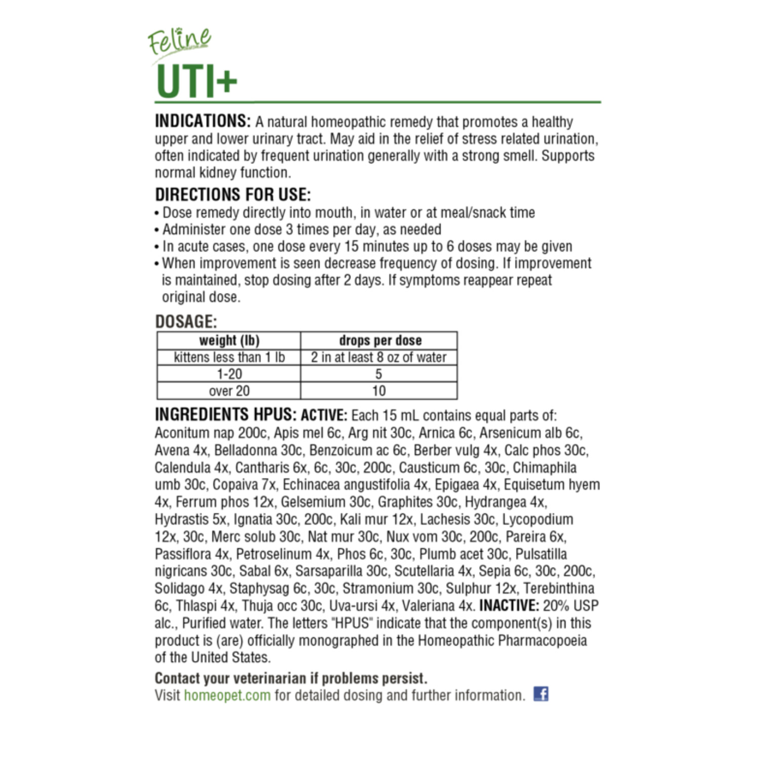 Homeopet Feline Uti Plus Cat Urinary Care Relief, 15Ml